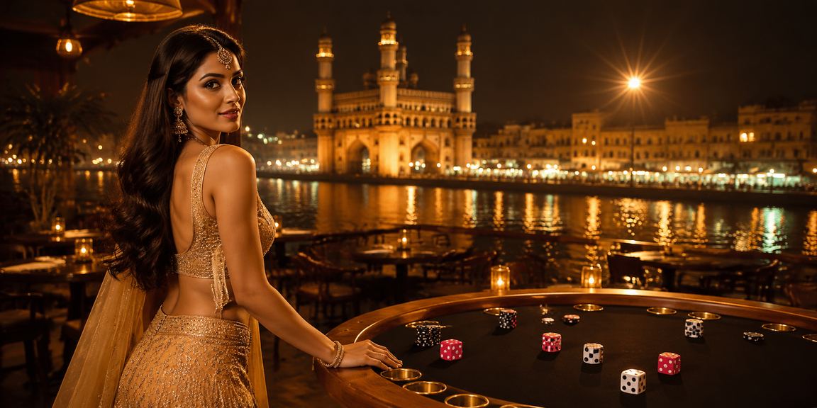 Hyderabad Charminar area night with dice game and casino vibes